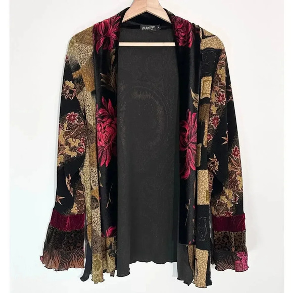 Lee Andersen Patchwork Velvet Cardigan Jacket Floral | Black Gold Pink | SZ L - Picture 1 of 10